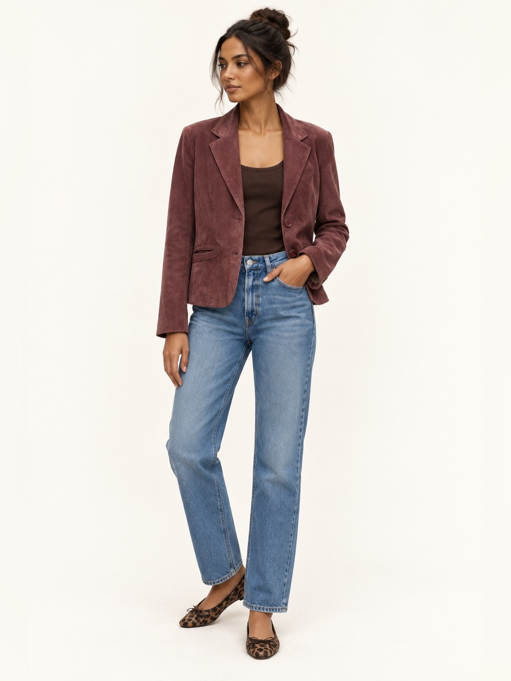 Vintage Skotts Suede Burgundy Leather Blazer Jacket Fitted Women’s Medium